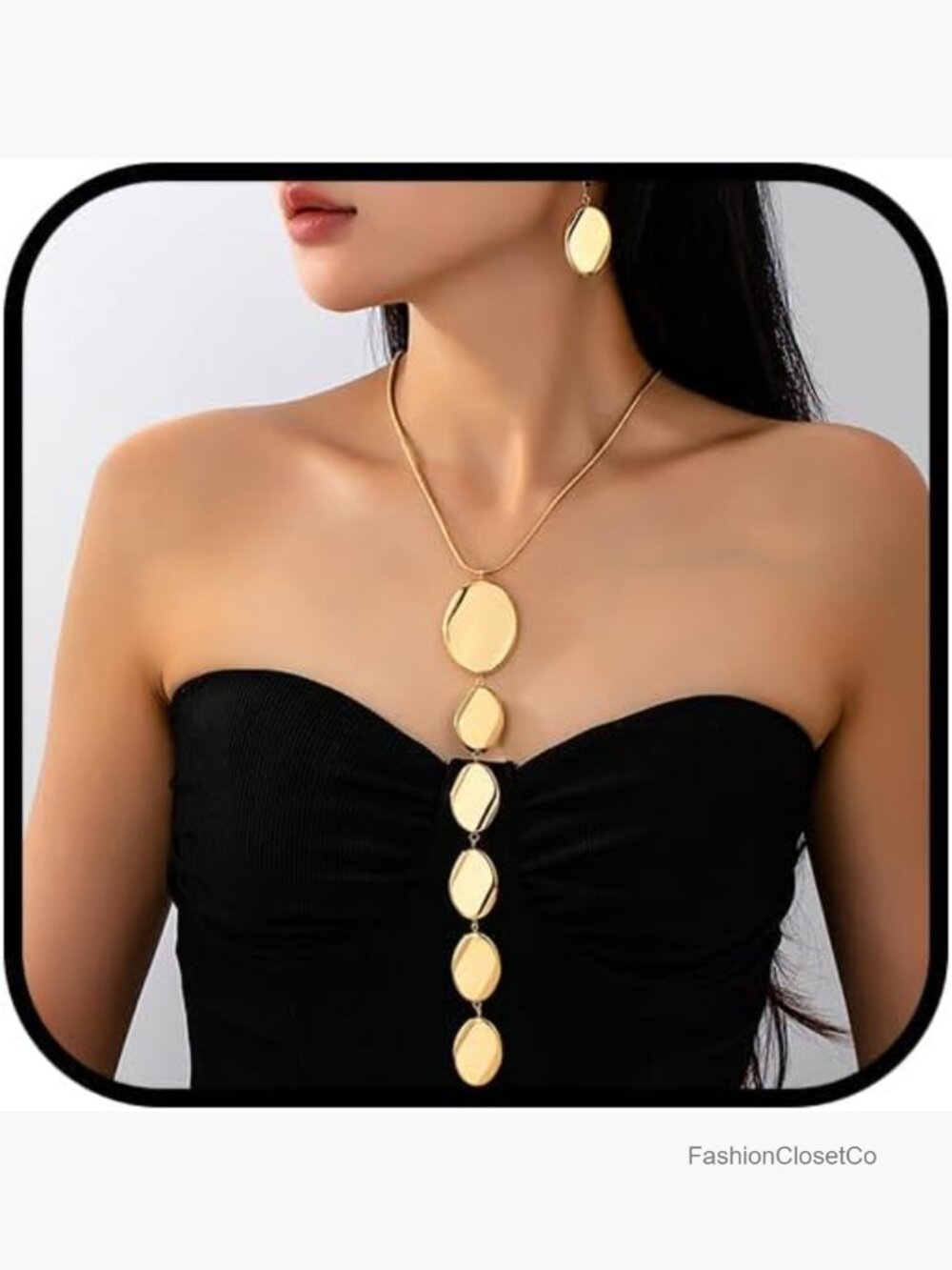 Chunky Gold Necklace and Earrings Set Oversized Statement Big Pendant Jewelry